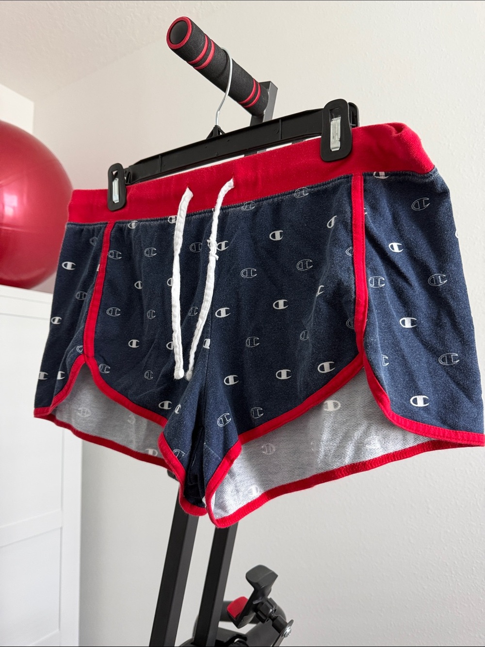 Champion Navy Terry Athletic Shorts with Red Trim